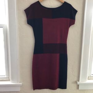 Limited Wool Color Block Casual Sheath Midi Dress